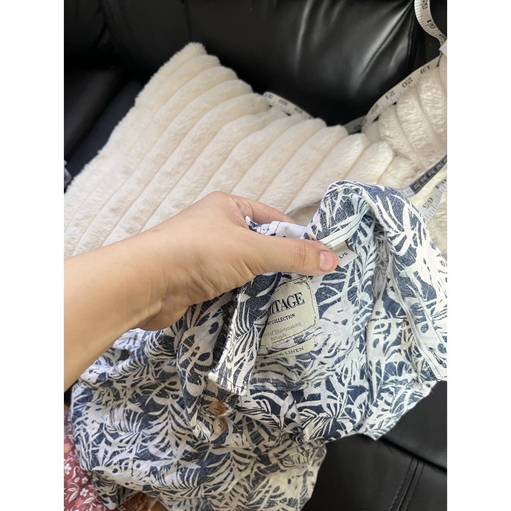 Heritage Linen Button Up Shirt Short Sleeve Floral Boho Summer Beachy Casual L - Picture 8 of 8